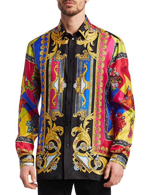 90's men's rayon shirt long sleeve mens multicolor versace|Versace Mens 90s Shirt .